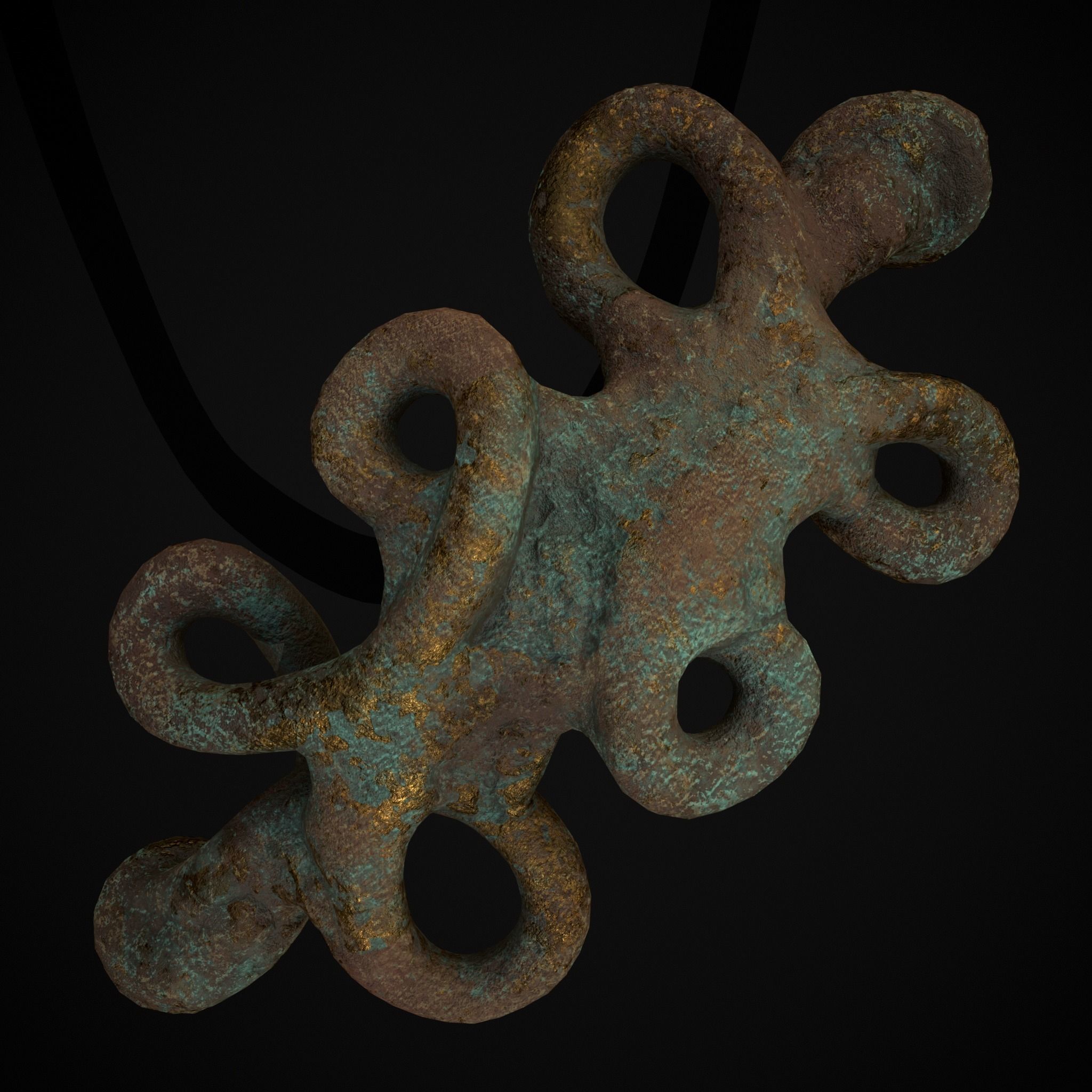 Corroded Twisted Wire Gold Ring Low-poly 3D model_3