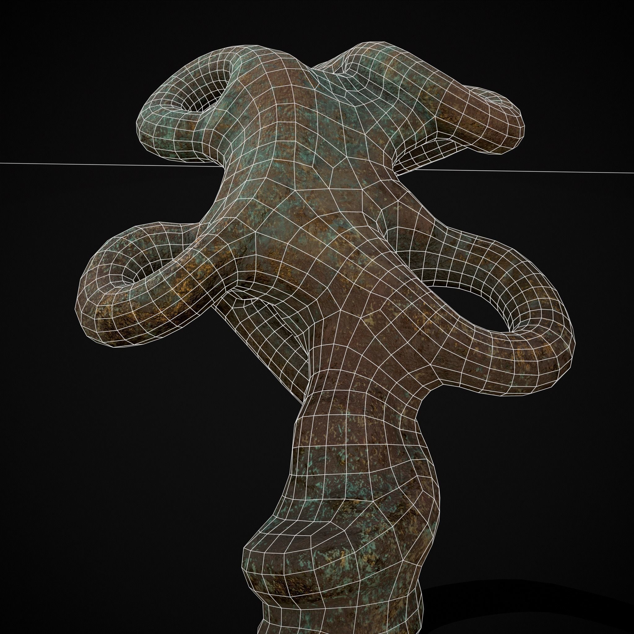 Corroded Twisted Wire Gold Ring Low-poly 3D model_6