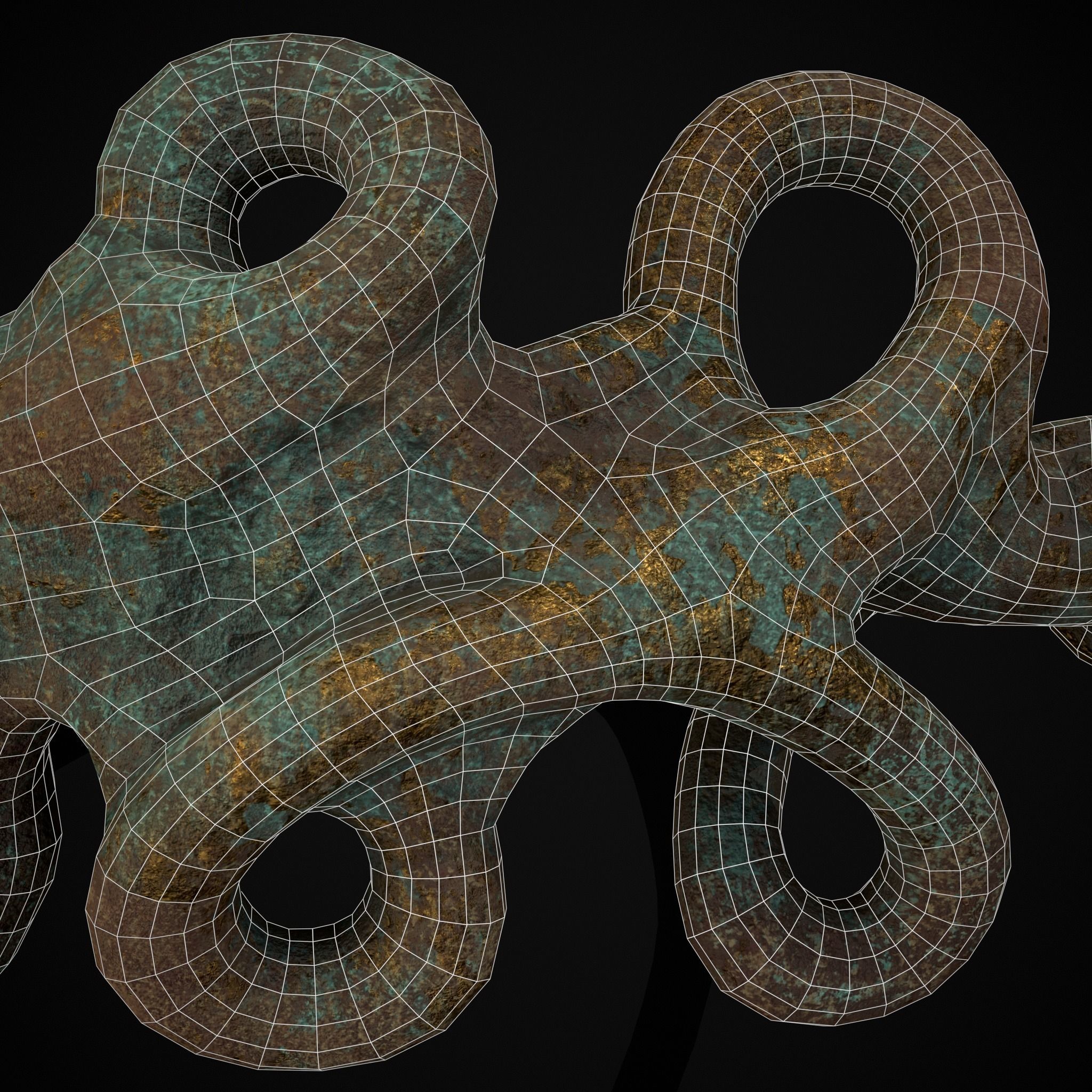 Corroded Twisted Wire Gold Ring Low-poly 3D model_20