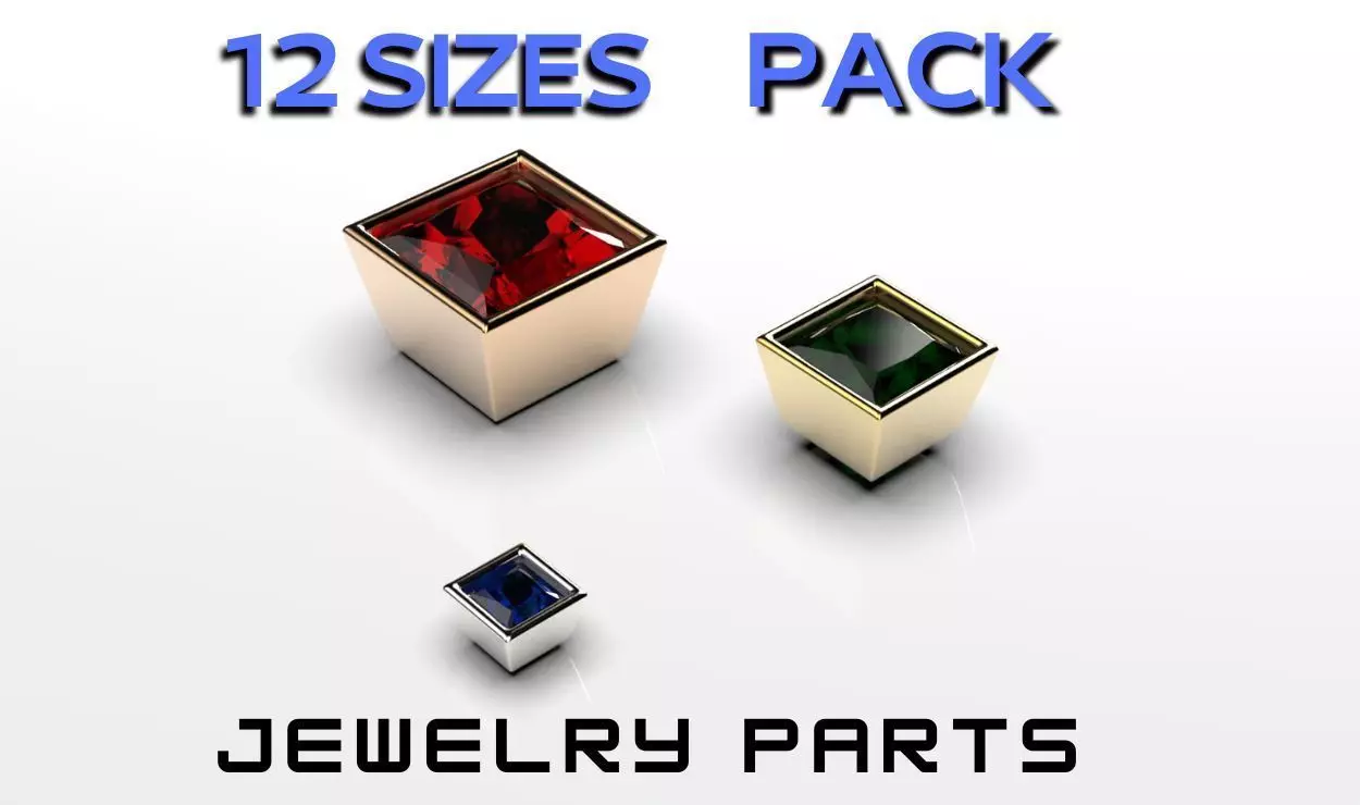 princess shape bezel flush setting ring heads 3D print model_0