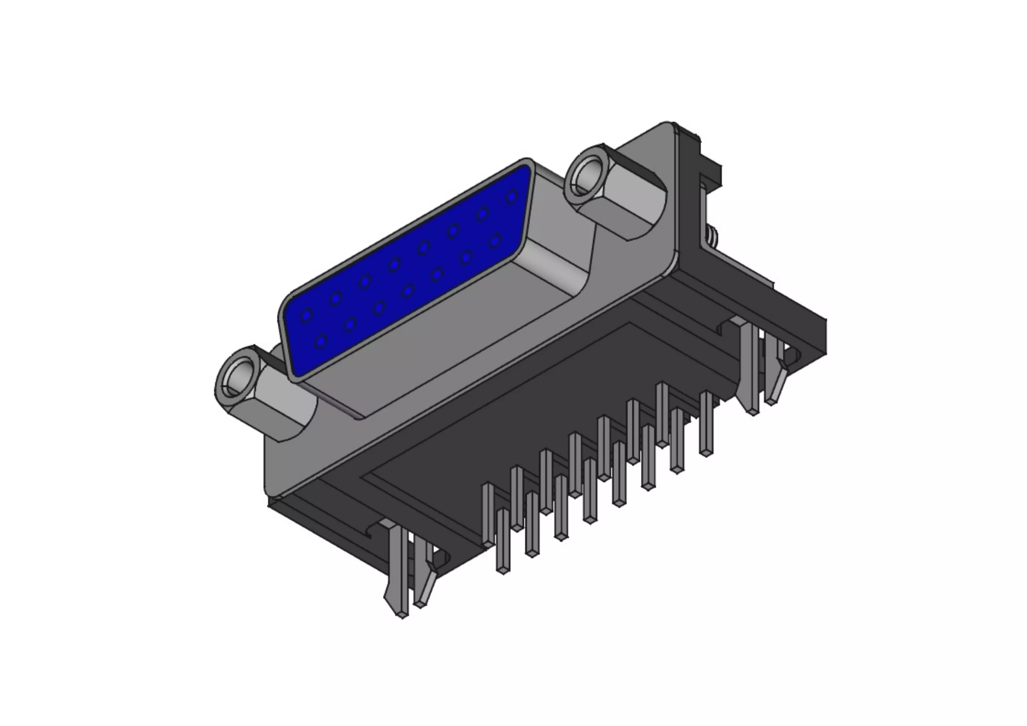 DB15 female connector elbow through hole 3D model_0
