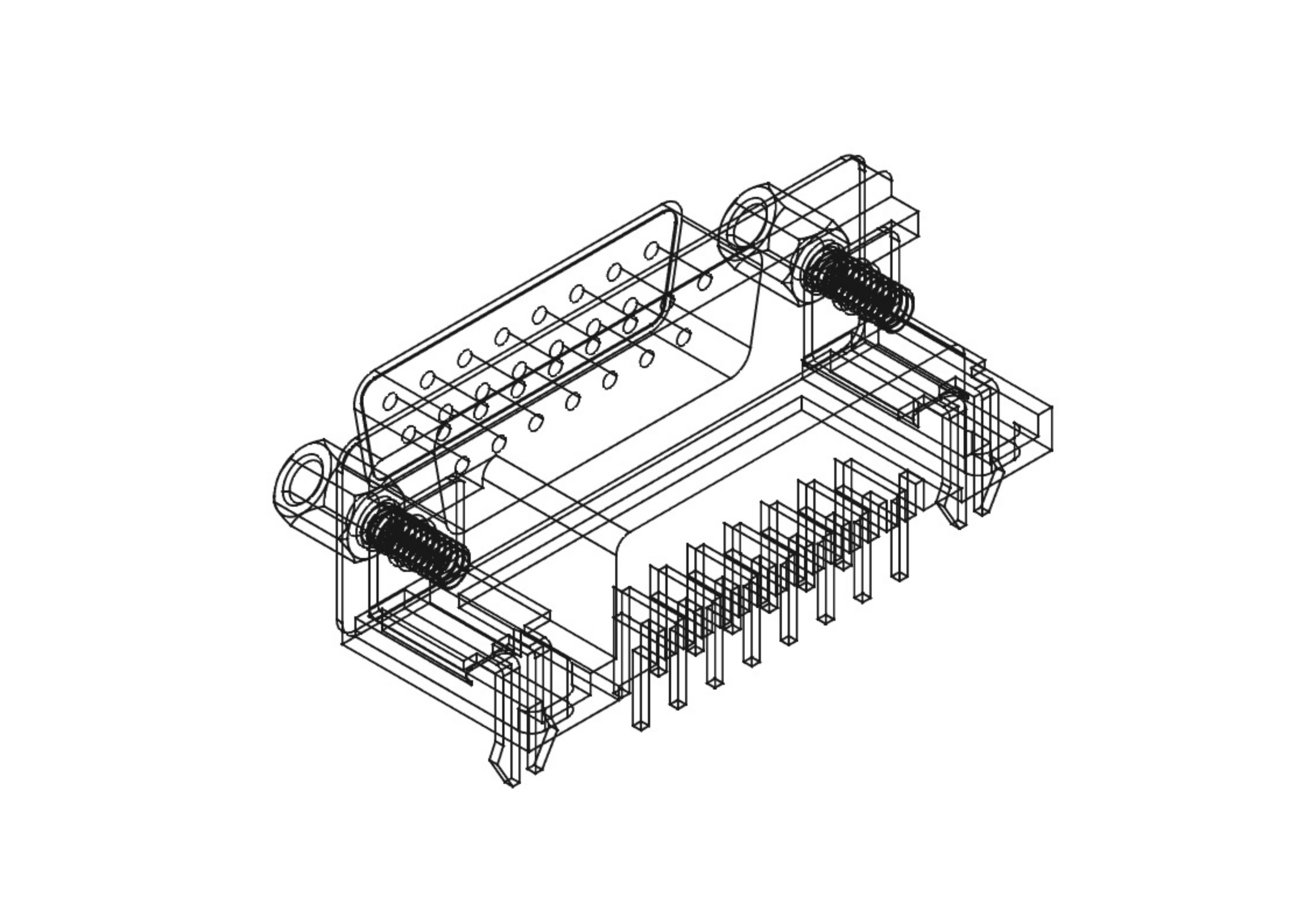 DB15 female connector elbow through hole 3D model_1