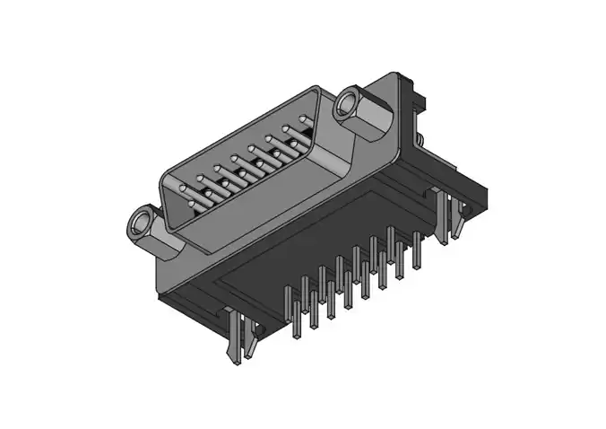 DB15 male connector elbow through hole
