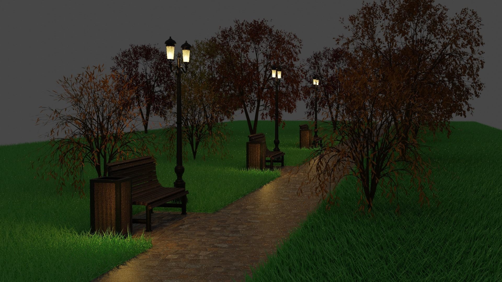 Scene in the park PBR HighPoly 3D model_1