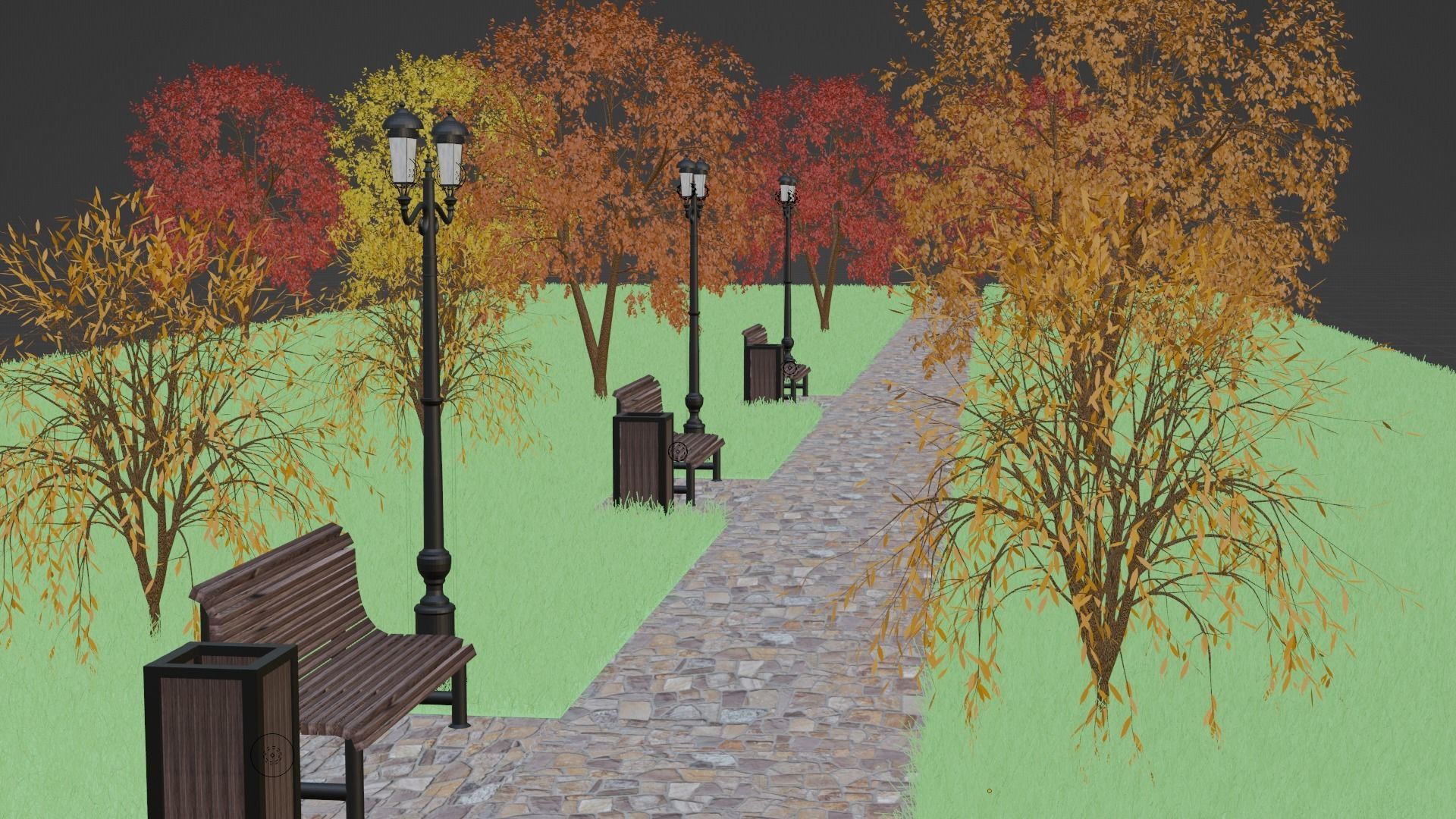  Scene in the park PBR HighPoly 3D model_7