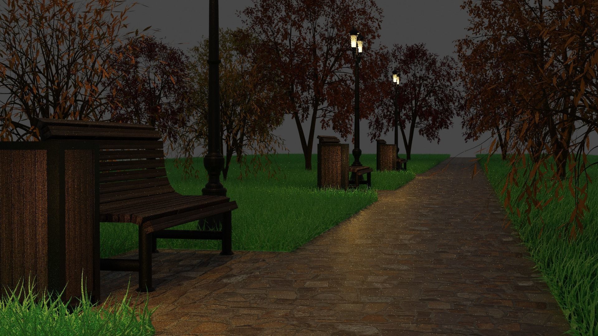  Scene in the park PBR HighPoly 3D model_2