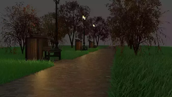  Scene in the park PBR HighPoly 3D model