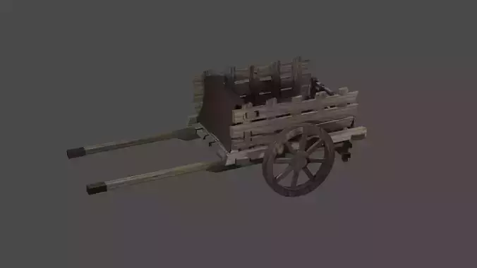 Medieval Wagon Hand Cart - low poly realistic