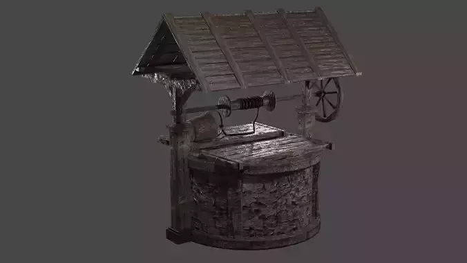Old Well Medieval with Bucket -  low poly realistic