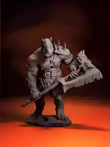 RAINO WITH AXE -THE RHINO WARRIOR