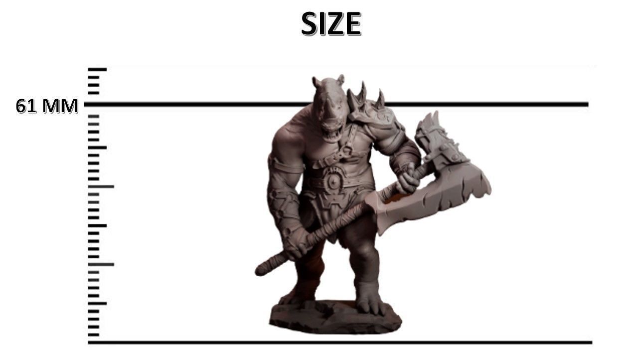 RAINO WITH MACE -THE RHINO WARRIOR 3D print model_4