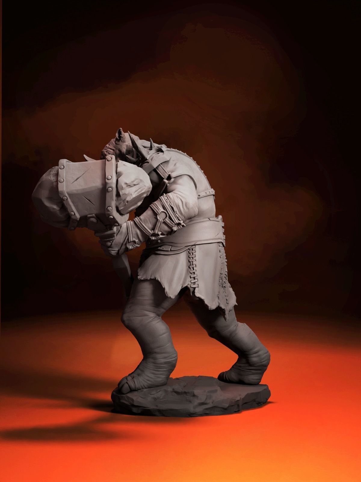 RAINO WITH MACE -THE RHINO WARRIOR 3D print model_2