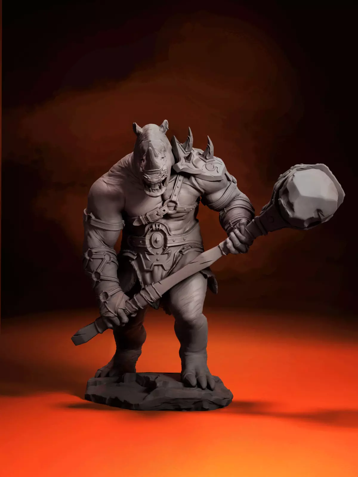 RAINO WITH MACE -THE RHINO WARRIOR 3D print model_0