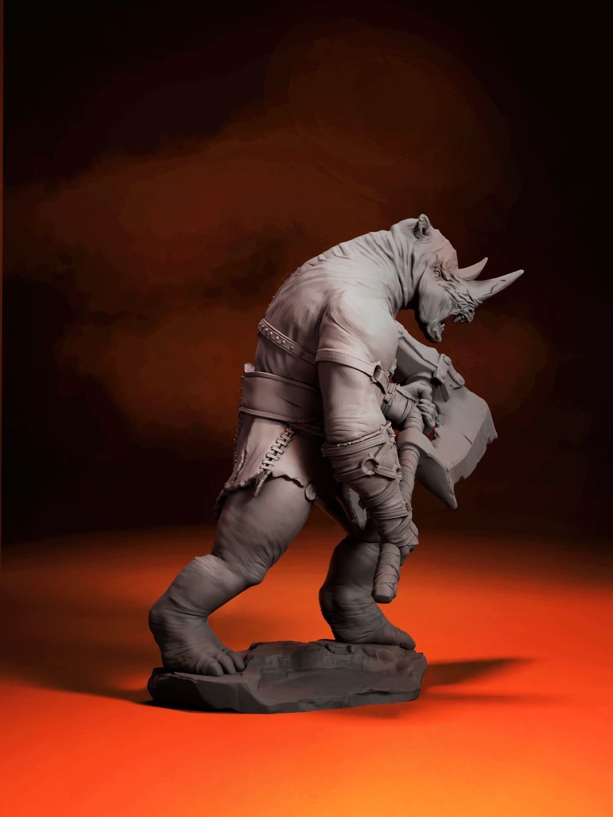 RAINO WITH MACE -THE RHINO WARRIOR 3D print model_3