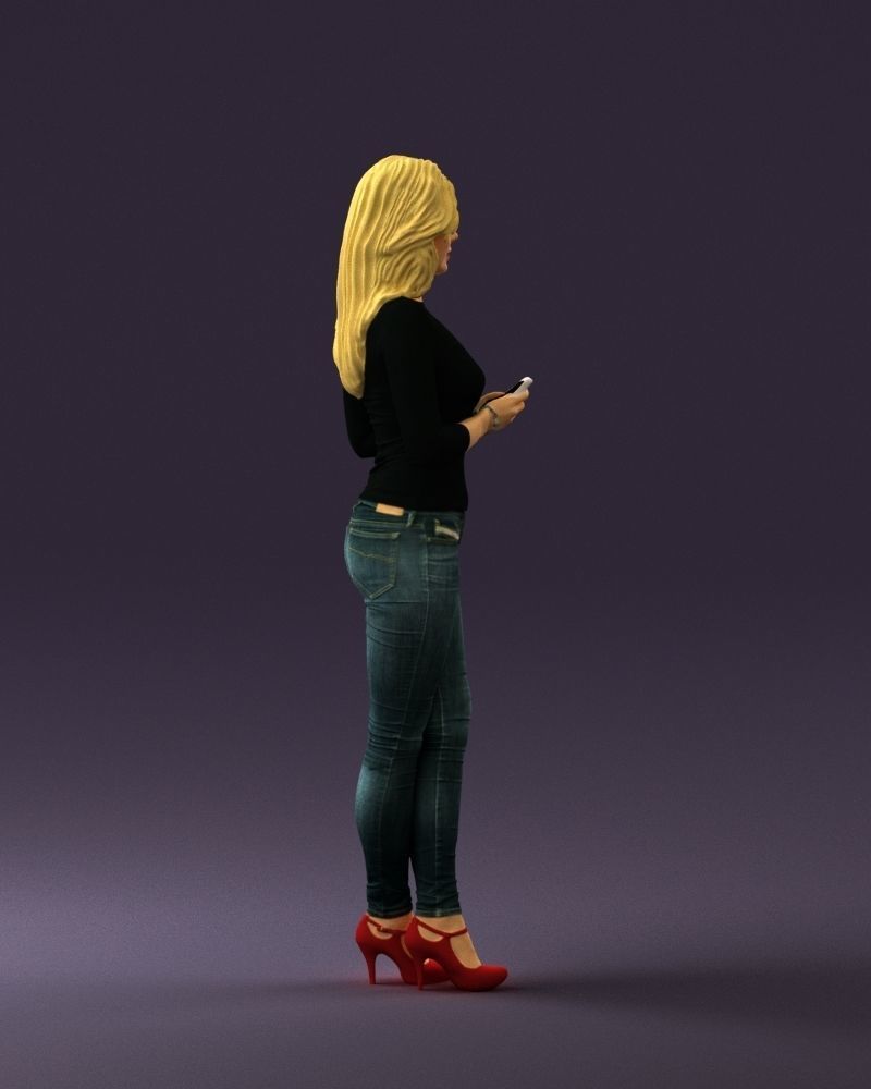 Blond woman with phone 0785 3D model_12