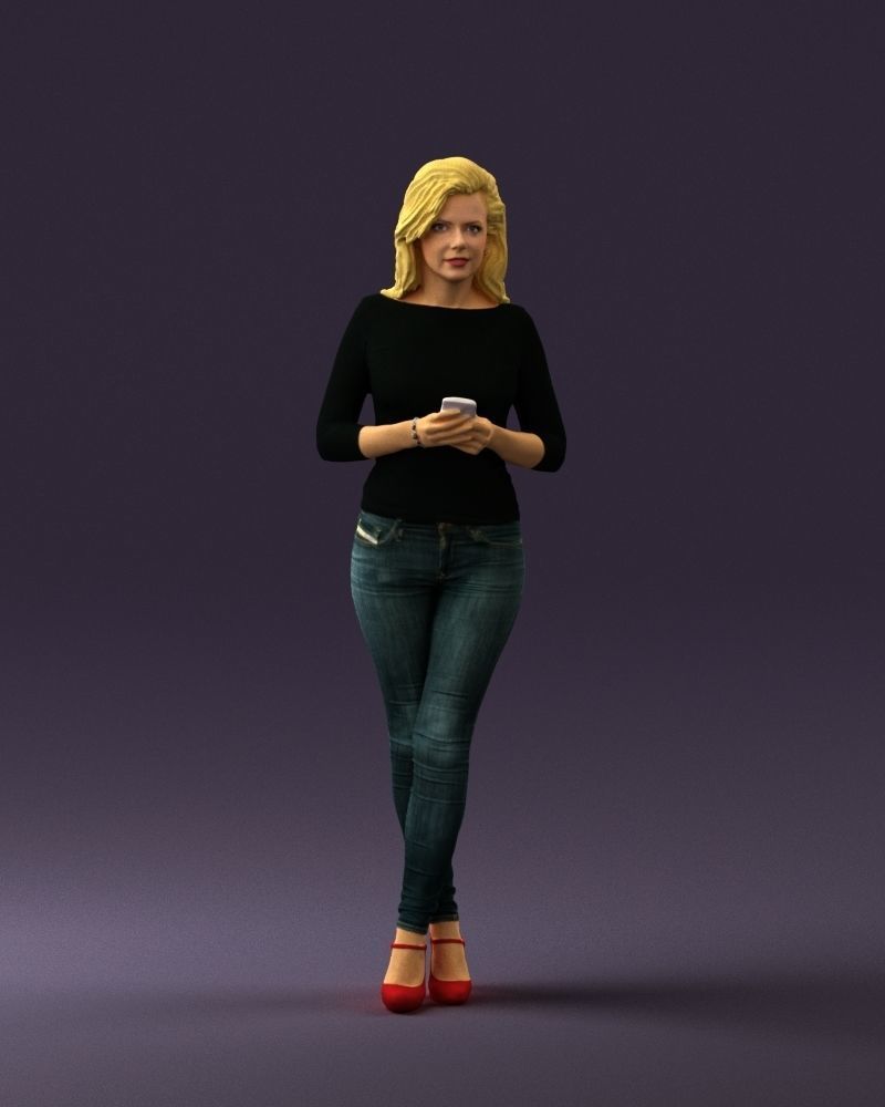 Blond woman with phone 0785 3D model_33