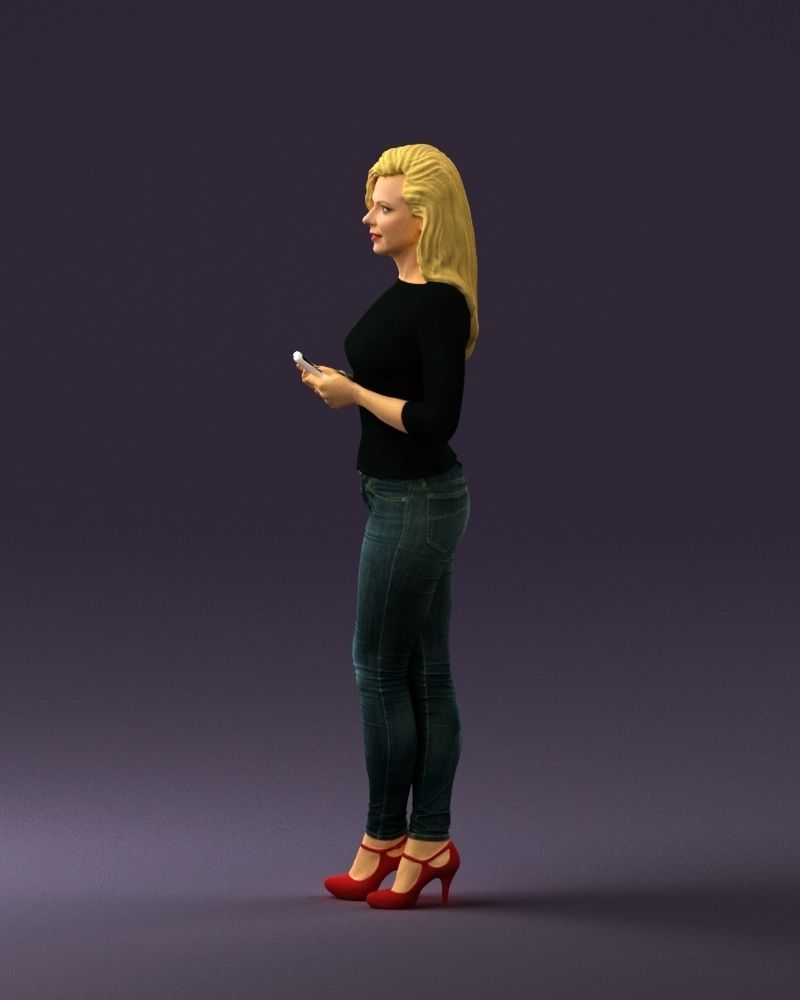 Blond woman with phone 0785 3D model_24