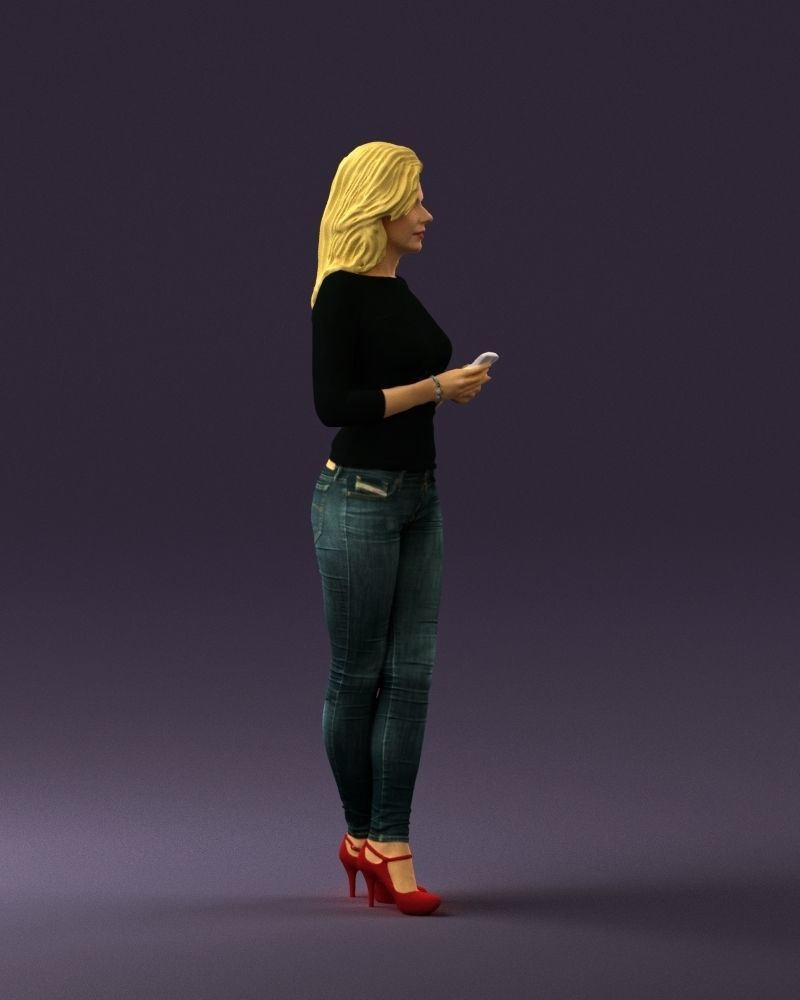 Blond woman with phone 0785 3D model_9