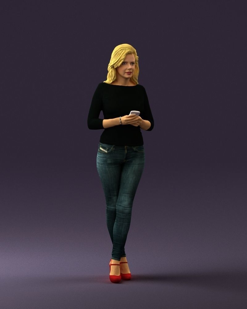 Blond woman with phone 0785 3D model_3