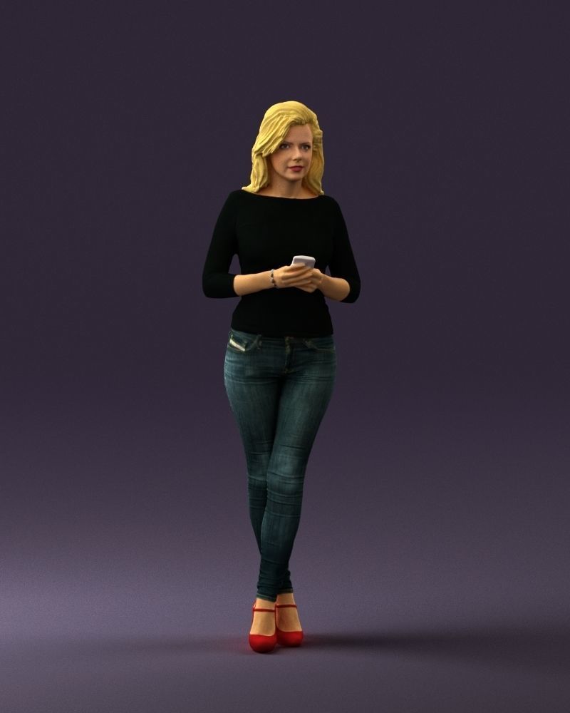 Blond woman with phone 0785 3D model_36