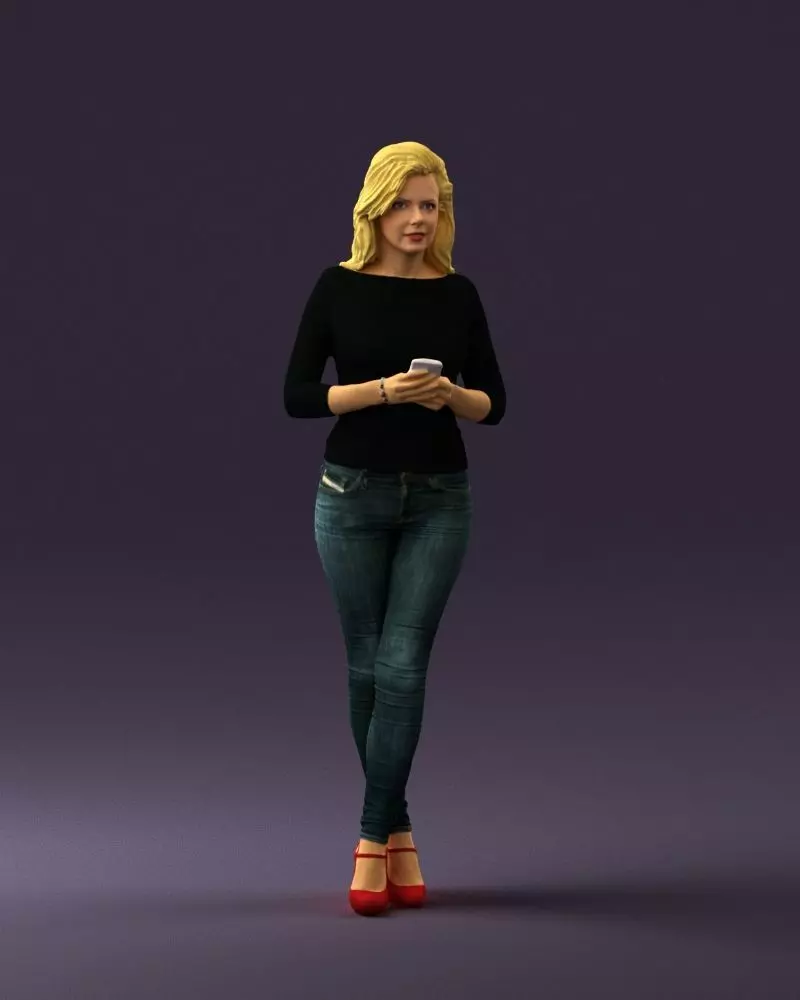 Blond woman with phone 0785 3D model_0