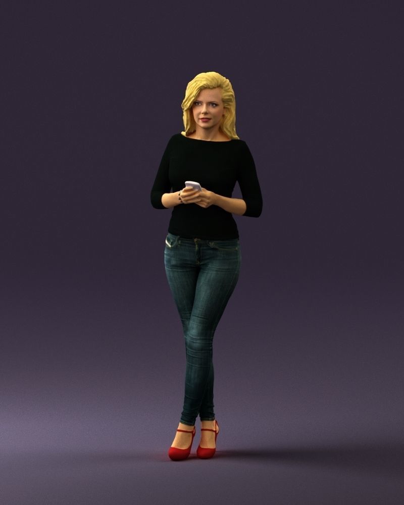 Blond woman with phone 0785 3D model_30