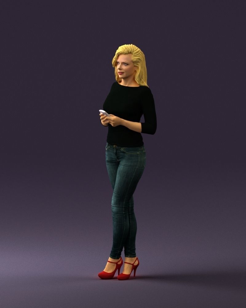 Blond woman with phone 0785 3D model_27