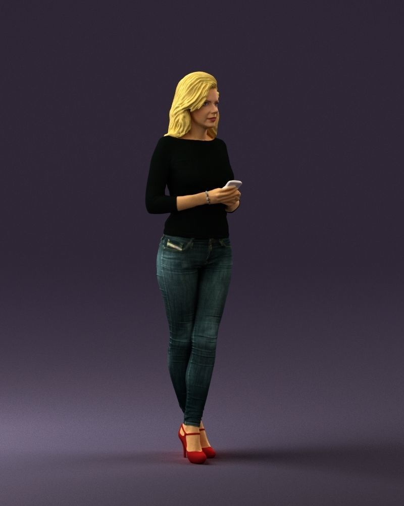 Blond woman with phone 0785 3D model_6