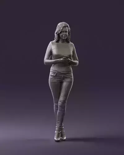 Blond woman with phone 0785 3D Print Ready