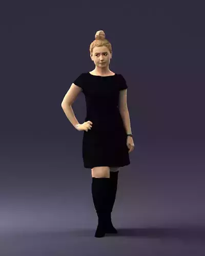 Blonde boots and black dress 0679