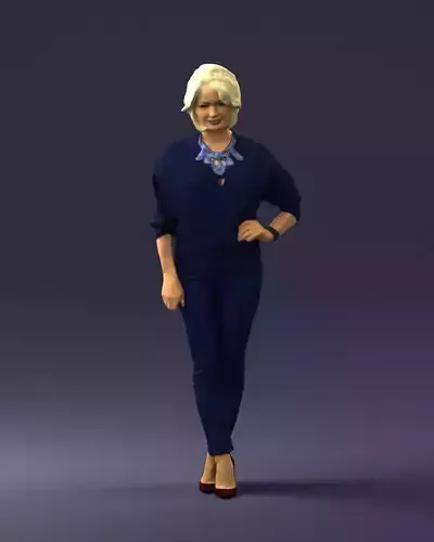 Blonde girl in a blue jacket and jeans 0210 3D model