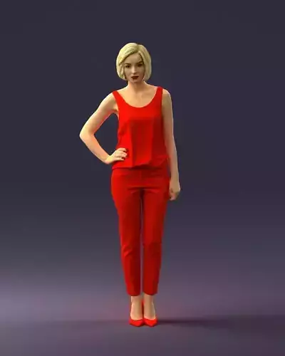 Blonde girl in red trousers 0202