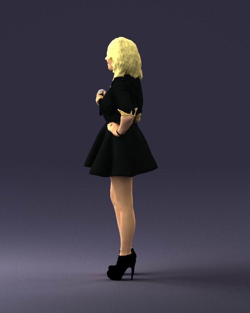 Blonde girl with microphone 0214 3D Print Ready 3D print model_24