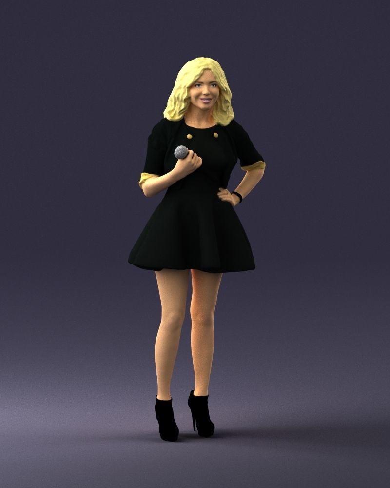Blonde girl with microphone 0214 3D Print Ready 3D print model_6