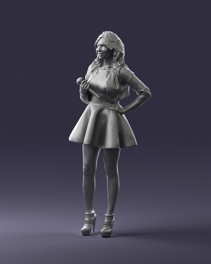 Blonde girl with microphone 0214 3D Print Ready 3D print model_31