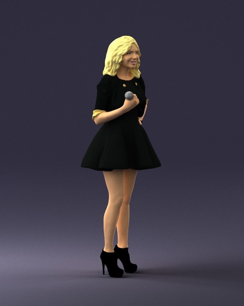 Blonde girl with microphone 0214 3D Print Ready 3D print model_9