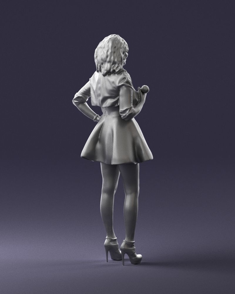 Blonde girl with microphone 0214 3D Print Ready 3D print model_16