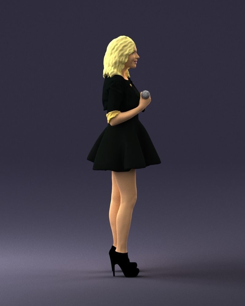 Blonde girl with microphone 0214 3D Print Ready 3D print model_12