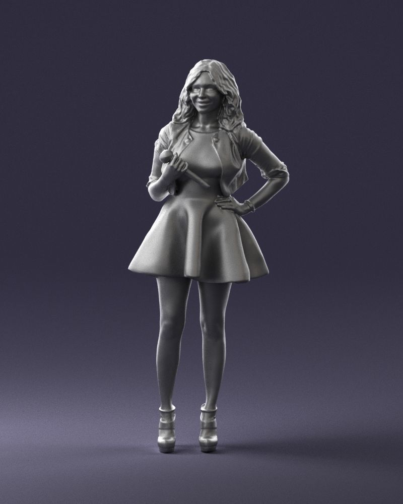 Blonde girl with microphone 0214 3D Print Ready 3D print model_1