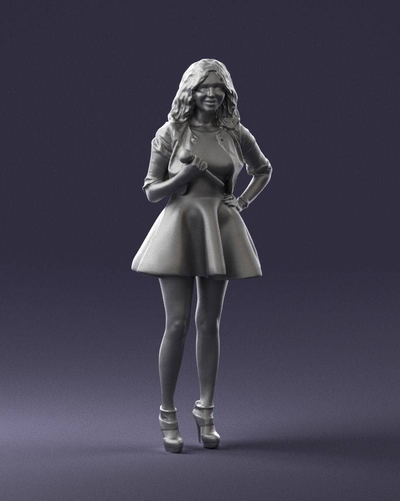 Blonde girl with microphone 0214 3D Print Ready 3D print model_7