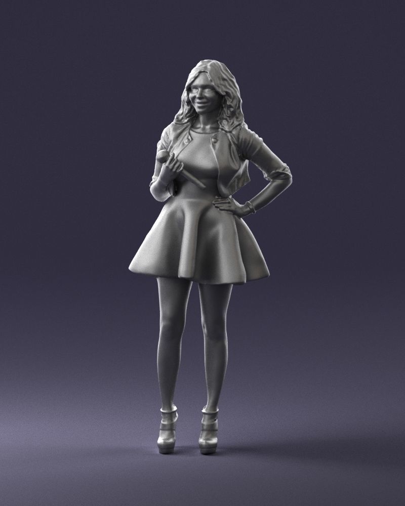 Blonde girl with microphone 0214 3D Print Ready 3D print model_34