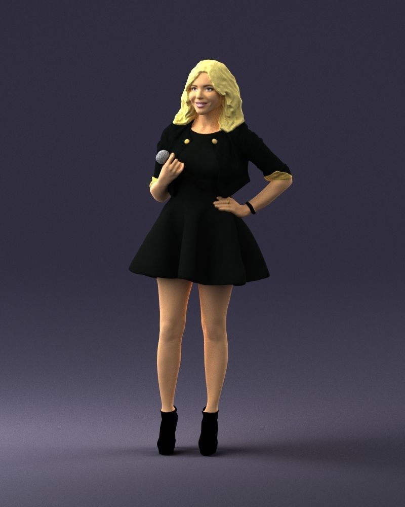 Blonde girl with microphone 0214 3D Print Ready 3D print model_33