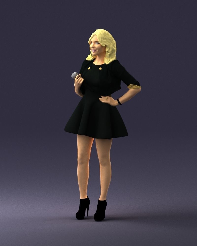 Blonde girl with microphone 0214 3D Print Ready 3D print model_30