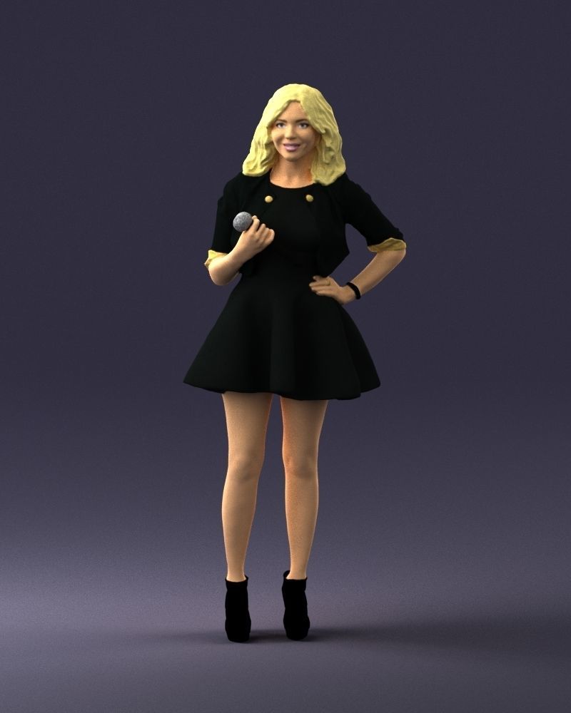 Blonde girl with microphone 0214 3D Print Ready 3D print model_3