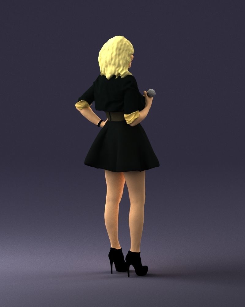 Blonde girl with microphone 0214 3D Print Ready 3D print model_15