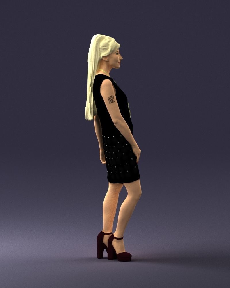 Blonde in a black dress 0360 3D Print Ready 3D print model_12