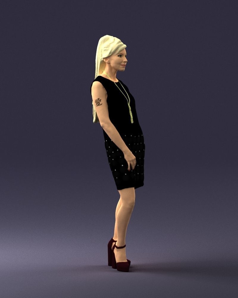 Blonde in a black dress 0360 3D Print Ready 3D print model_9
