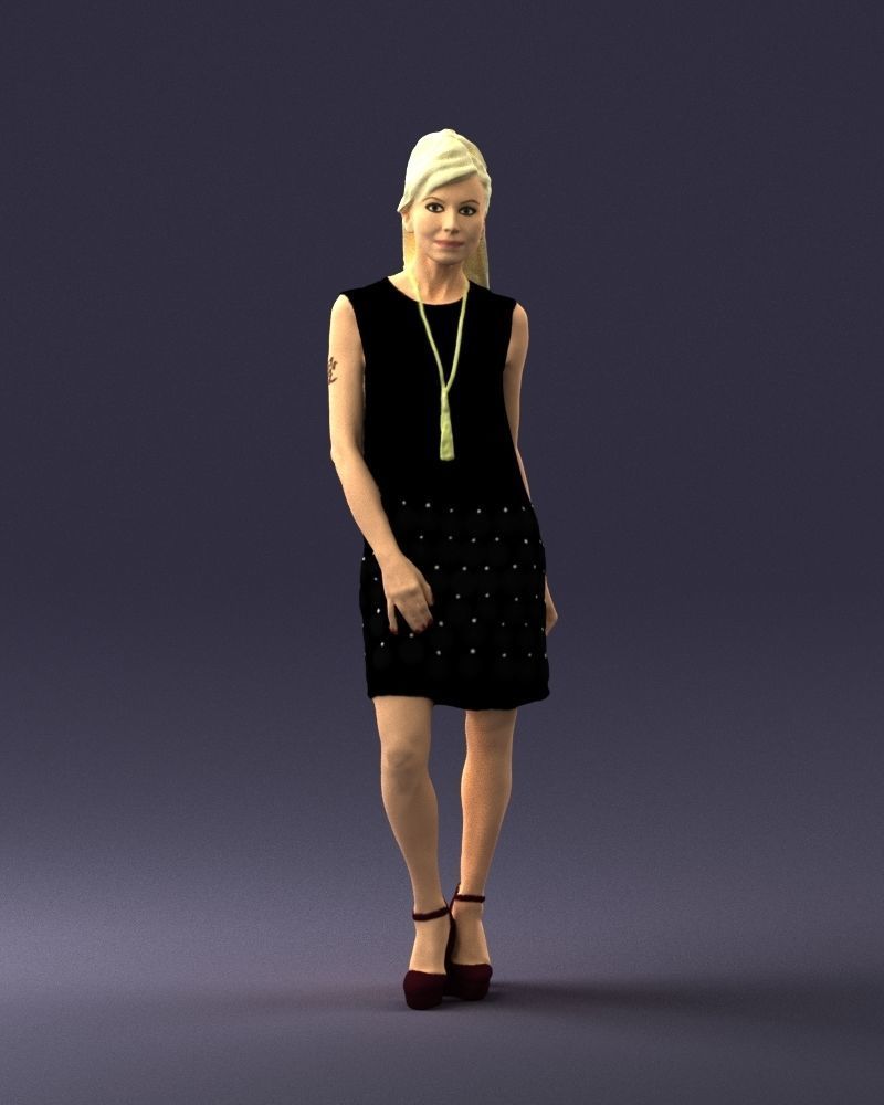 Blonde in a black dress 0360 3D Print Ready 3D print model_3