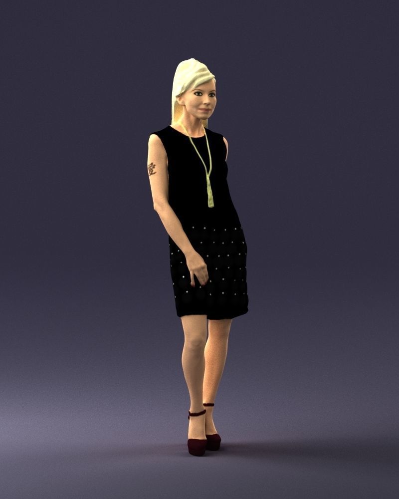 Blonde in a black dress 0360 3D Print Ready 3D print model_6