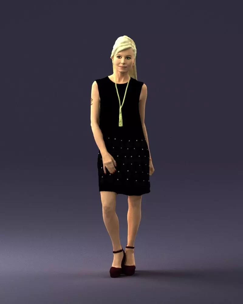 Blonde in a black dress 0360 3D Print Ready 3D print model_0